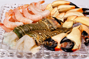 Florida lobster tails, stone crab claws, pink shrimp
